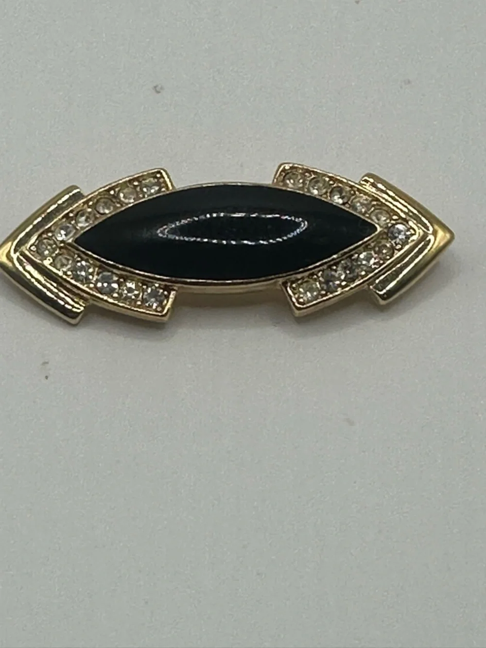 Vintage Trifari Black Enamel Rhinestone Brooch. Mid Century Statement pin.